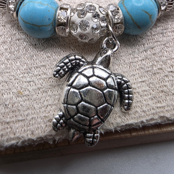 Turquoise and Silver Turtle Charm Bracelet (1304) - Picture 2 of 5